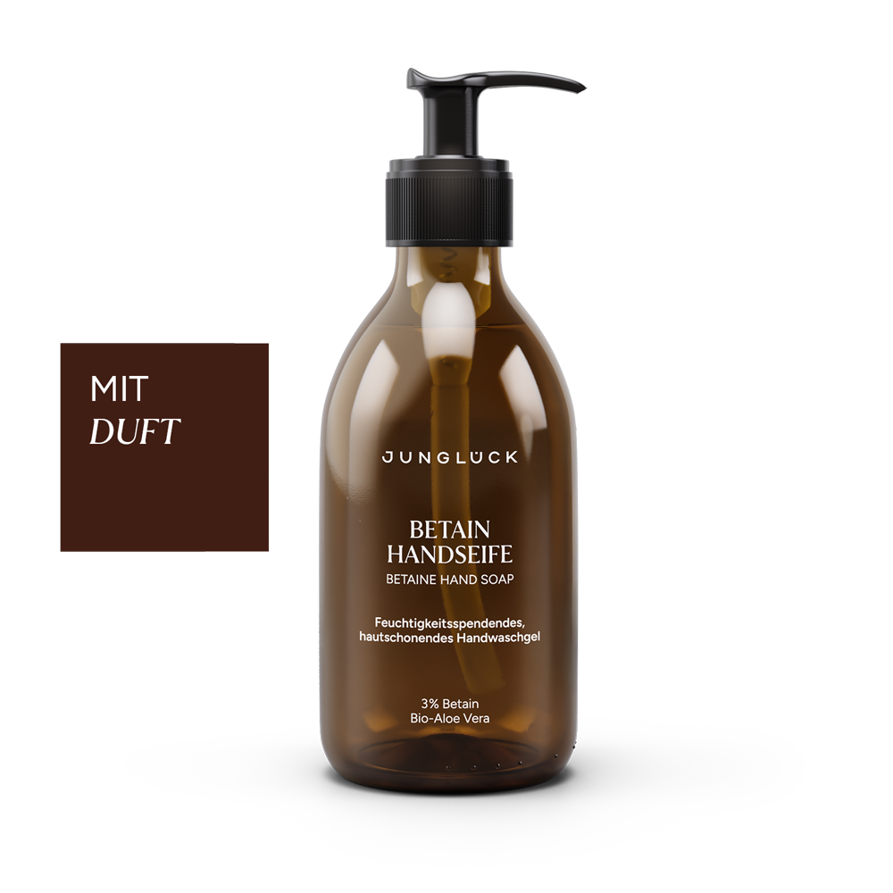 Braunglasflasche mit Pumpverschluss, Betain Handseife 240ml, feuchtigkeitsspendend, mit Duft, Ergänzung Bio-Aloe Vera.