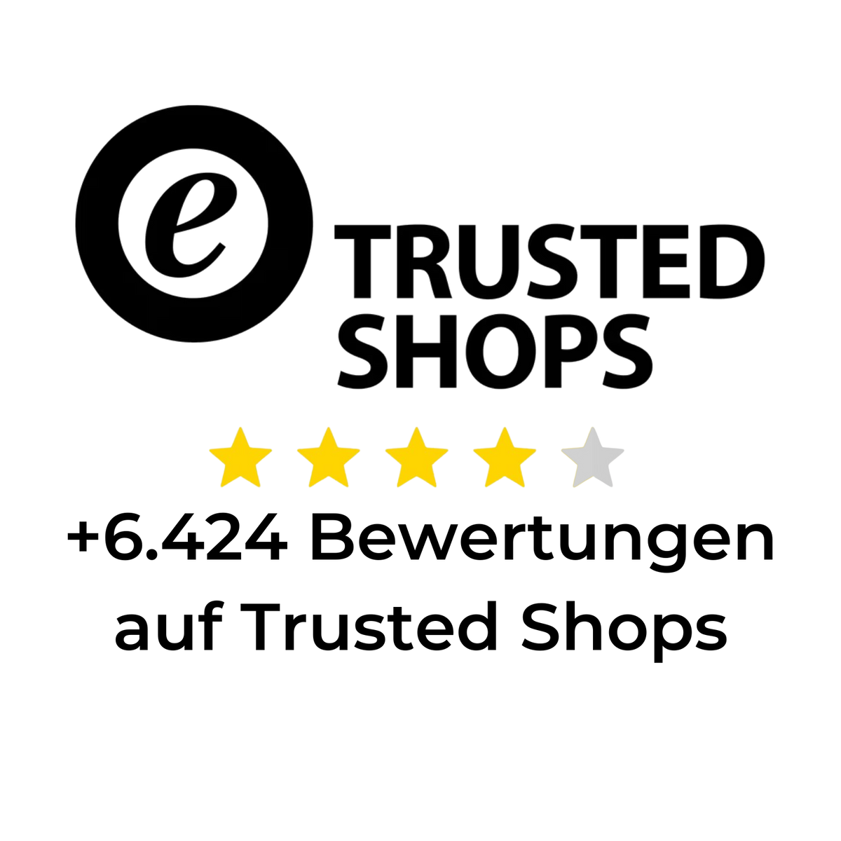 Logo von Trusted Shops mit fünf goldenen und einer silbernen Sternenbewertung.