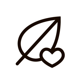 Symbol eines Blattes mit einem Herz, das vegane Produkte repräsentiert.