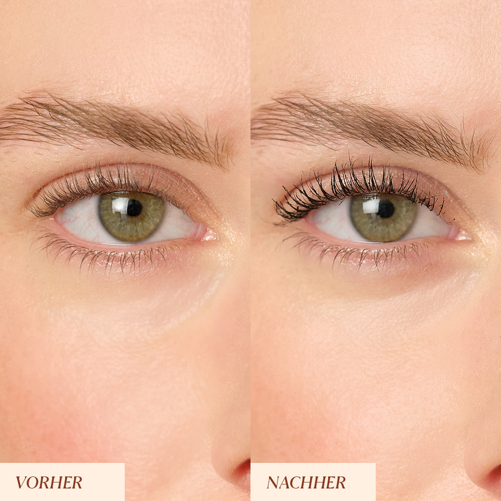 Junglück Peptide Mascara - Auge von Frau im Vorher Nachher Vergleich