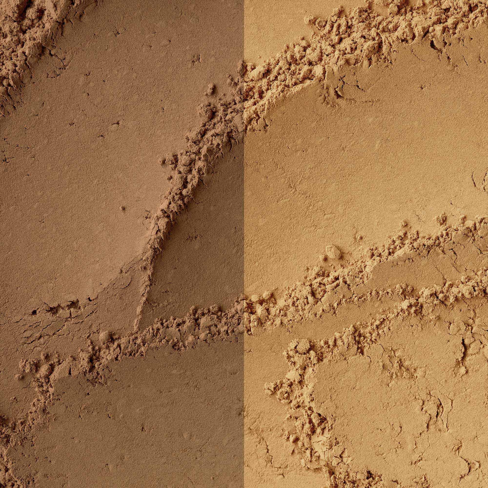 Vergleich von zwei Trockenshampoos in hellen und dunklen Farbtönen, feine Textur und Farbnuancen deutlich sichtbar.
