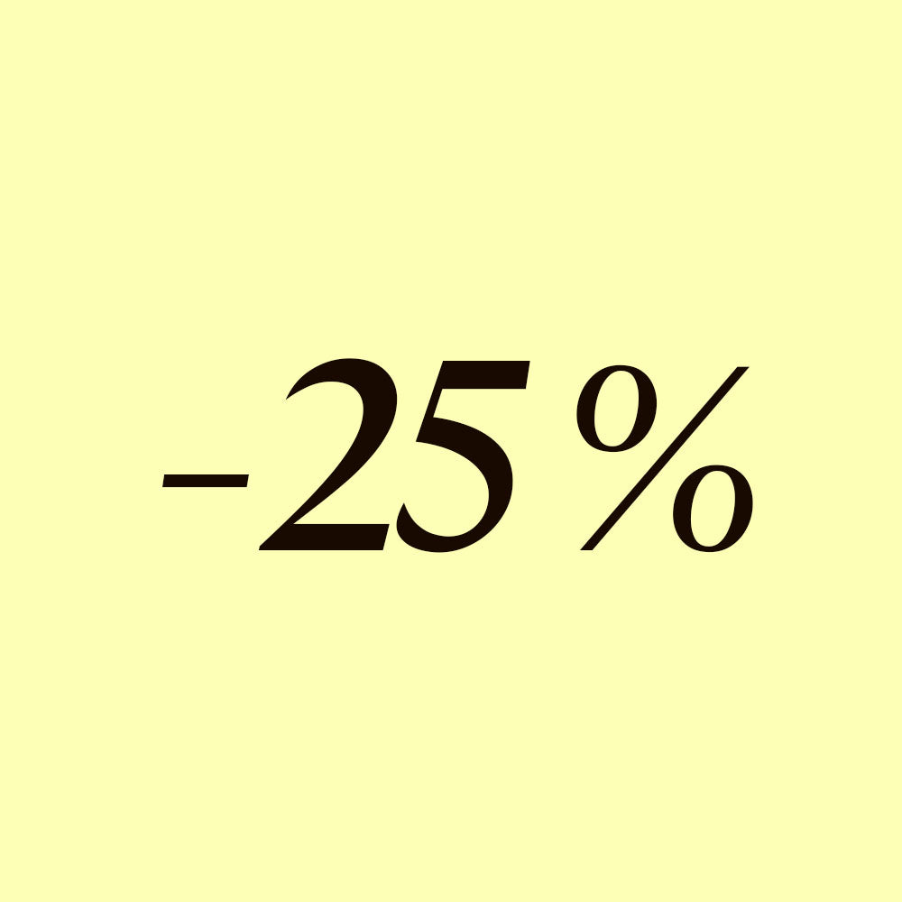 Gelber Hintergrund mit dem Text -25 % in dunkler Schrift.