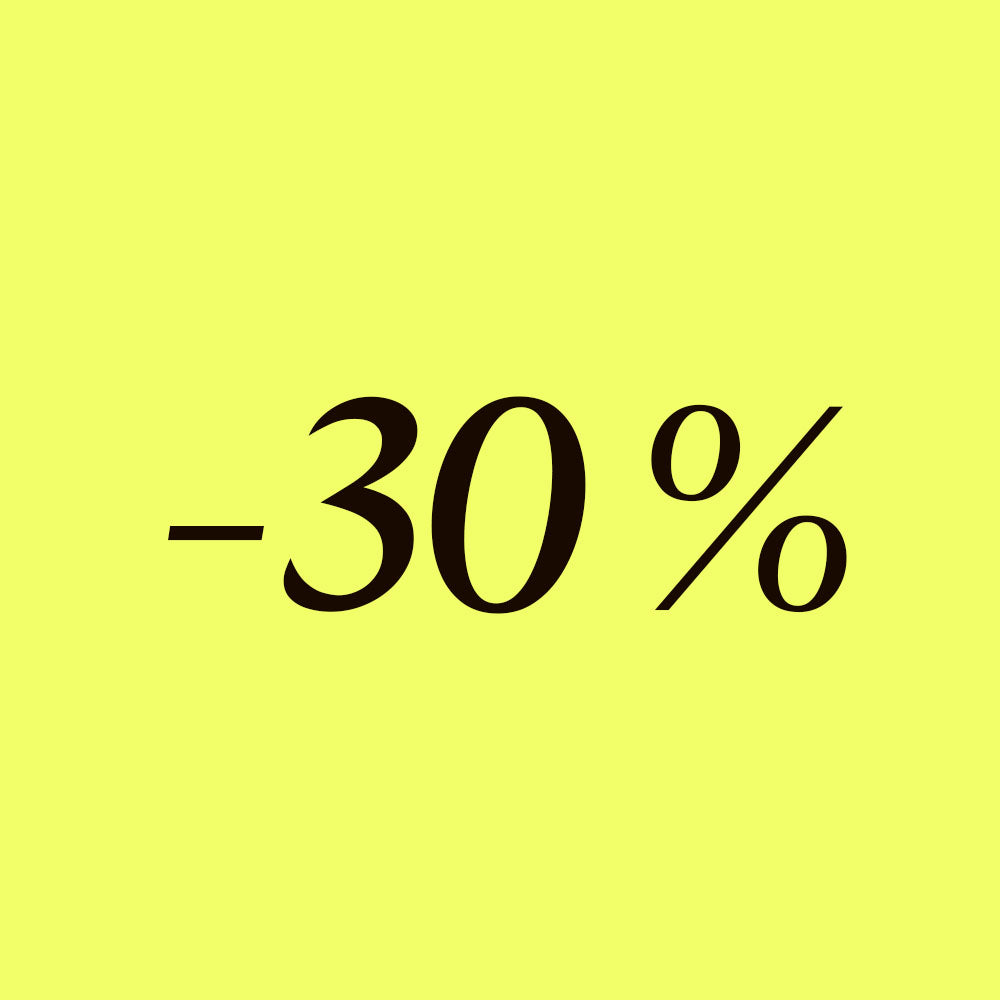 -30% Rabatt auf ausgewählte Produkte auf leuchtend gelbem Hintergrund.